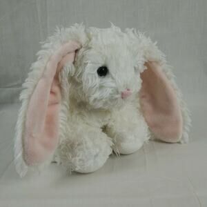 AURORA White Bunny RABBIT Pink Bow Ears 10” Plush Stuffed - Scruffy